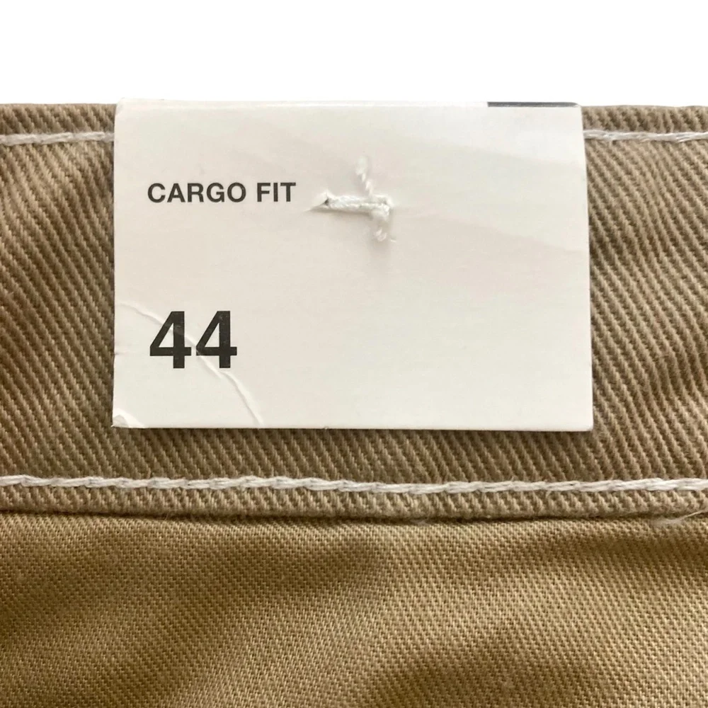 ZARA Denim Cargo Pants 34 Brown Topstitched Straight Baggy Drawstring Leg